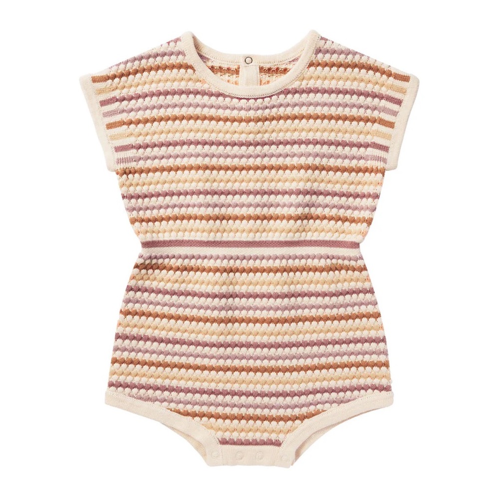 Rylee + Cru - Cotton Knit Romper, Honeycomb Stripe